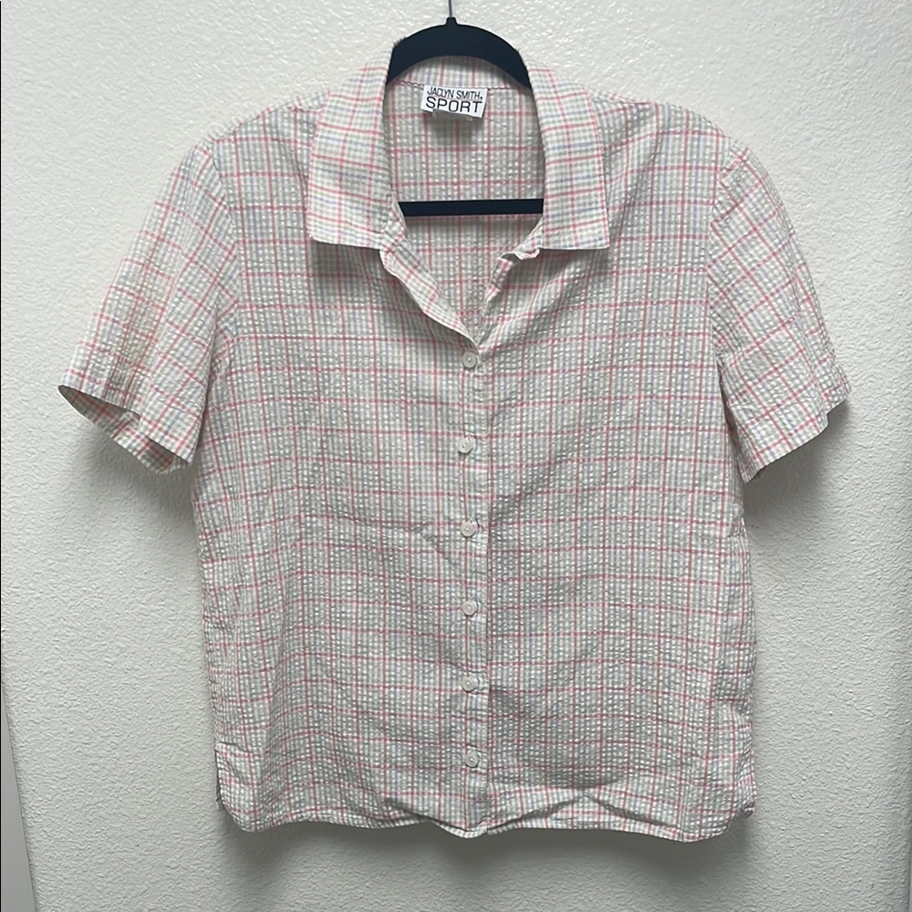 Jaclyn Smith Sport Pink and White Button Down Top Women’s Large
